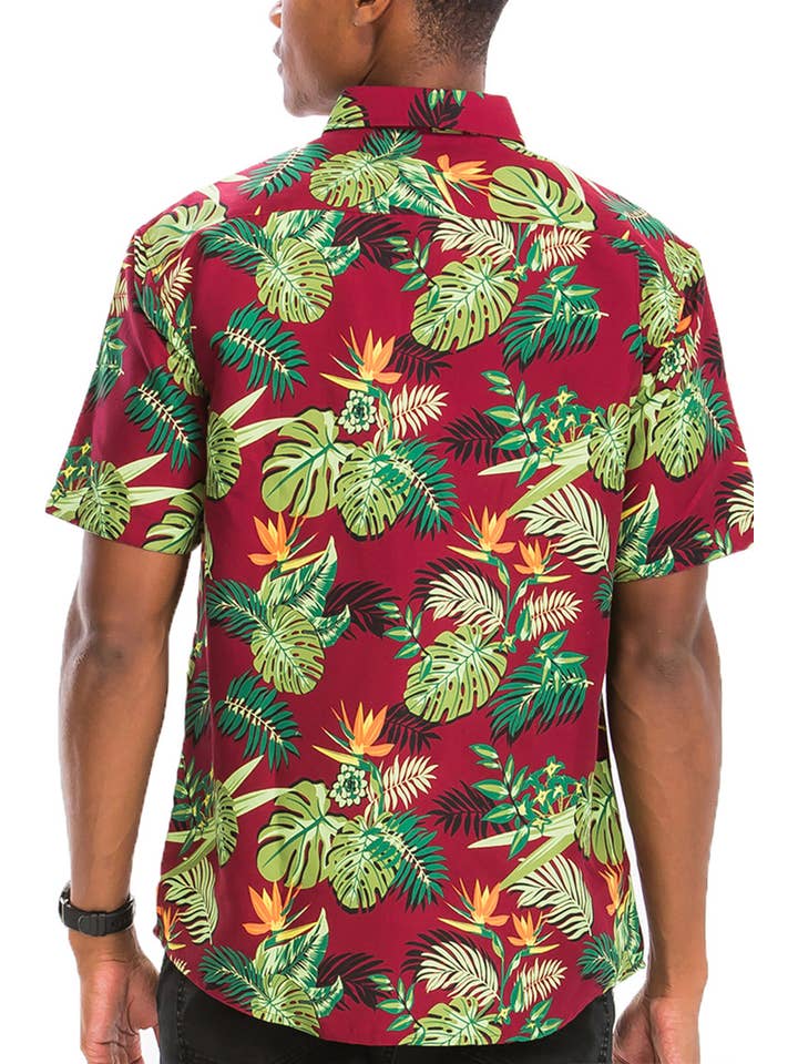 WEIV - Wholesale Button Down Shirt - Men's - WS7005N Polyester Hawaiian Print Button Down Short Sleeve
