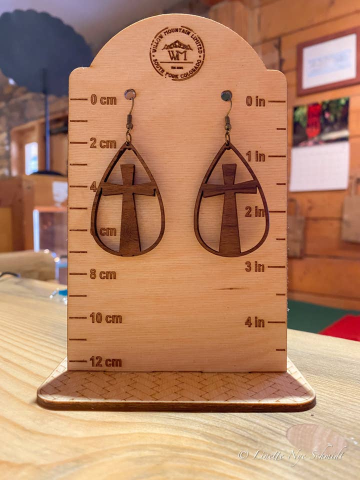 Wooden Cross Earrings for wholesale by Willow Mountain Limited