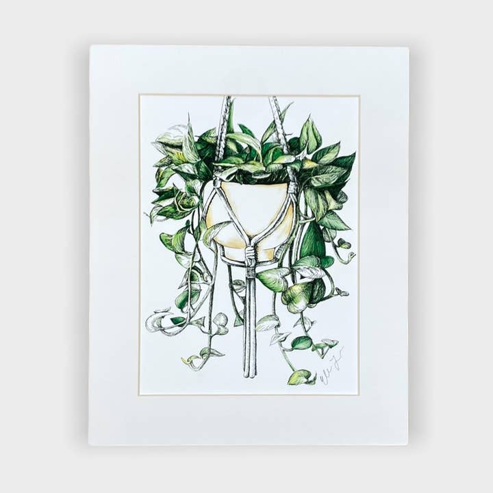 Pothos Hanging Plant 8x10 Matted Print for wholesale by Elena Johnson Art