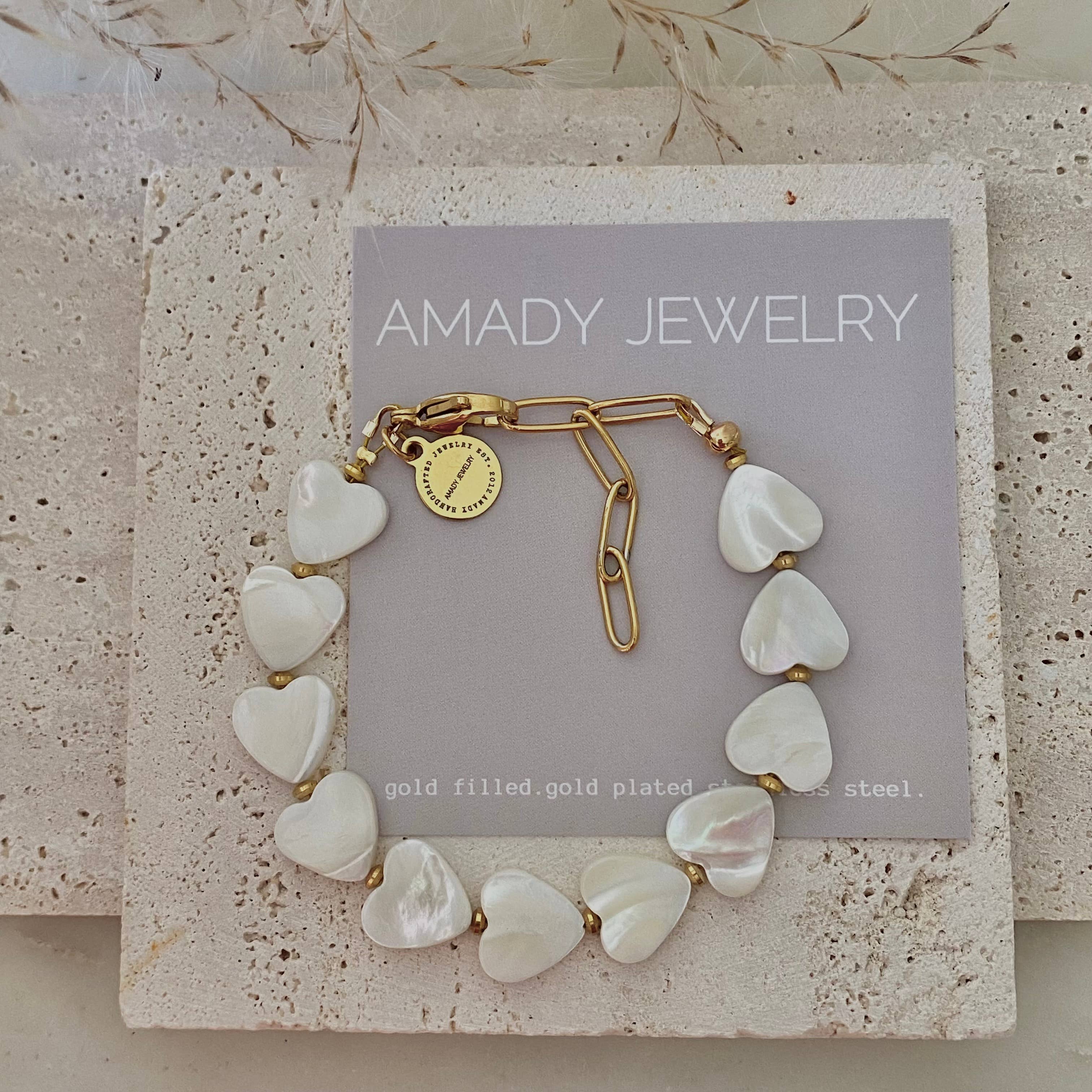 Amady Jewelry - Wholesale Beaded Bracelet - Heart Shaped Pearl Shell Bracelet 18k gold plated5