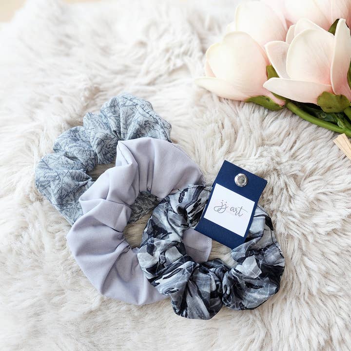 Hair Scrunchie Grey for wholesale by JJ Art Creations Inc.