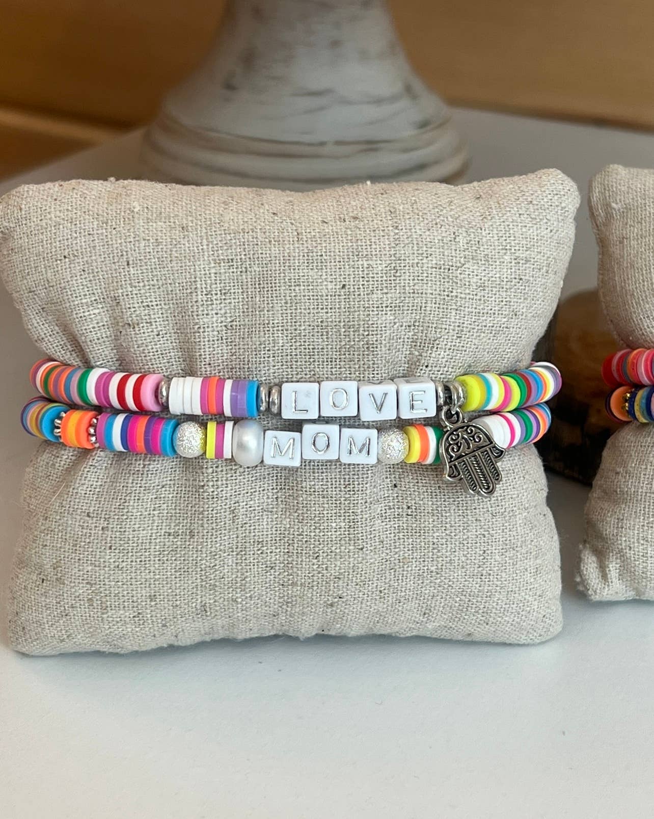 Leanne Bruce Co. - Wholesale Jewelry Set - Bracelet Duo MOM LOVE Handmade Stretchy Polymer Clay Disks2