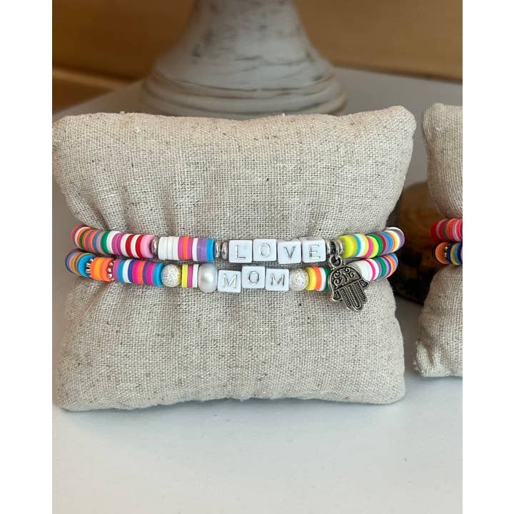 Leanne Bruce Co. - Wholesale Jewelry Set - Bracelet Duo MOM LOVE Handmade Stretchy Polymer Clay Disks2