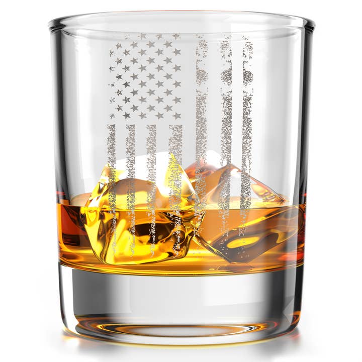 Old Southern Brass - Wholesale Cocktail/Liquor Glass - Distressed American Flag- Whiskey Glass - 10 oz capacity
