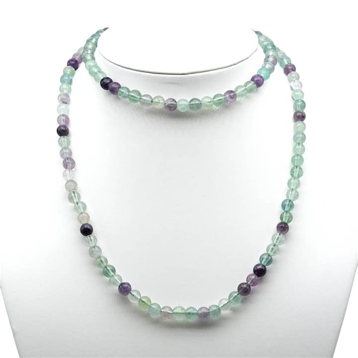 75 cm multicolored fluorine long necklace 6 mm with silver stainless steel clasp for wholesale by Foliesbijoux