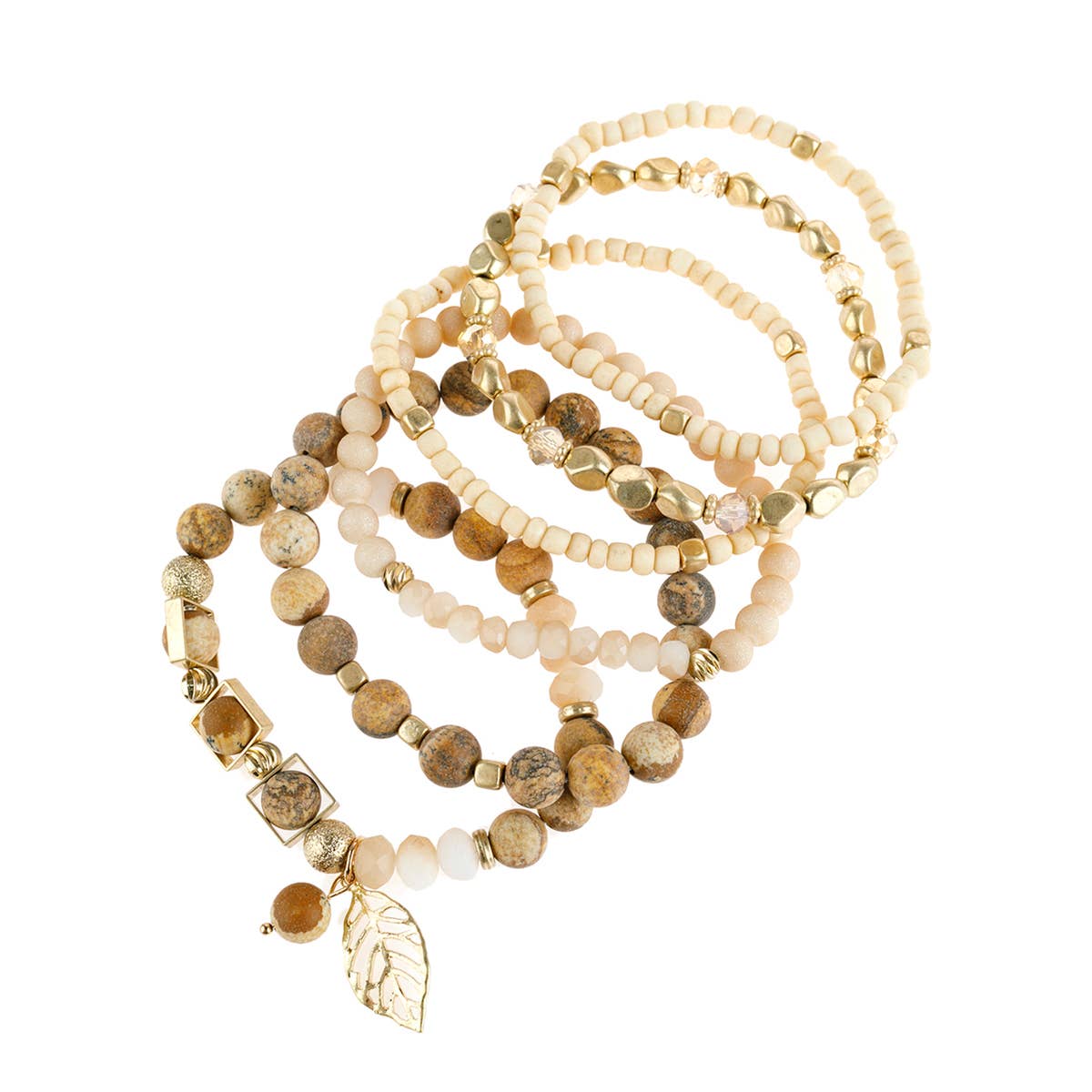 MYS Wholesale Inc - Wholesale Charm/Dangle Bracelet - Natural Stone Mixed Beads Leaf Charm Bracelet5