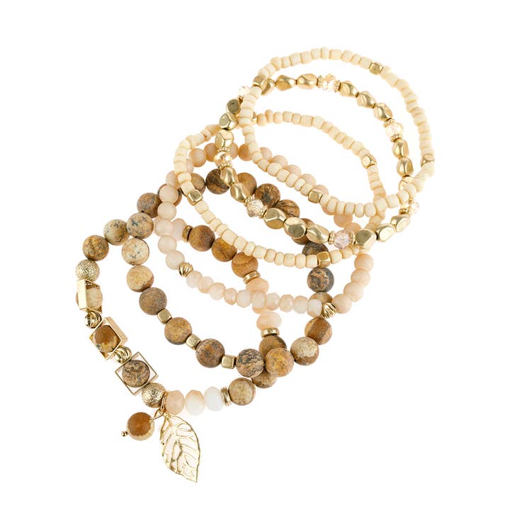 MYS Wholesale Inc - Wholesale Charm/Dangle Bracelet - Natural Stone Mixed Beads Leaf Charm Bracelet5