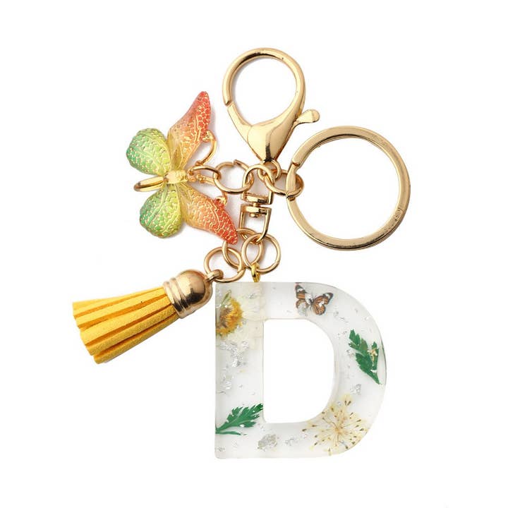 ACCITY - Wholesale Keychain - Women's - Flower Letter Keychain with Yellow Butterfly Charm_CWAB50903