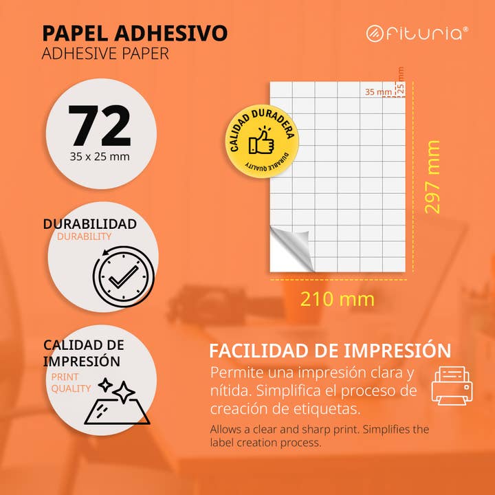 MEDEL OFFICE - Venta al por mayor Pegatina - Etiquetas Adhesivas Blancas A4 para Imprimir - 72x50h