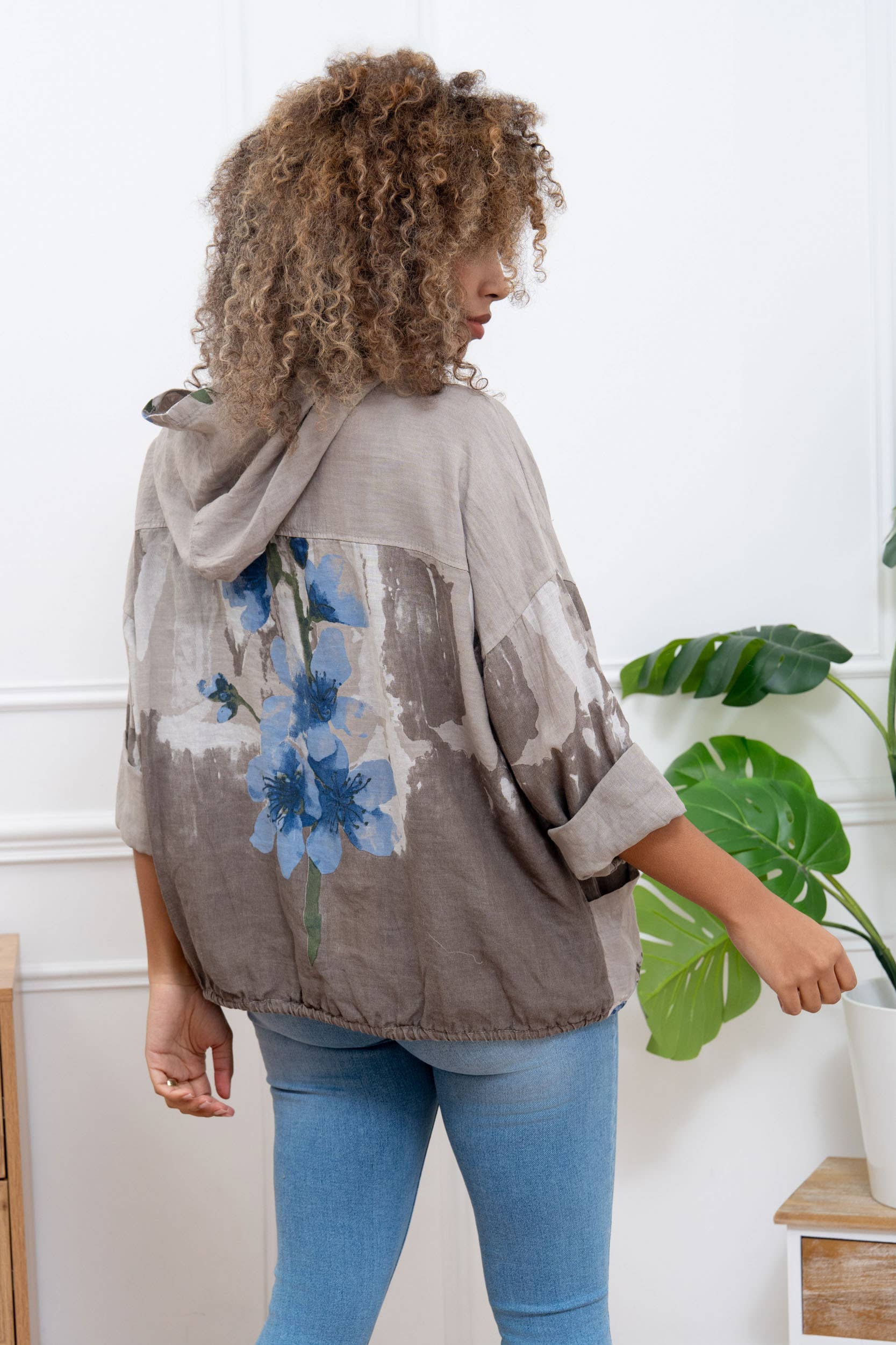 Happy look – wholesale Jacket – Women's – Zip-up jacket with hood in printed linen9