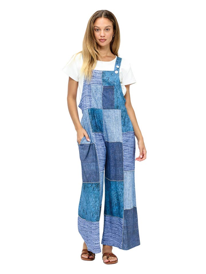 Overall Boho Patchwork Denim Look Print for wholesale by Yak & Yeti