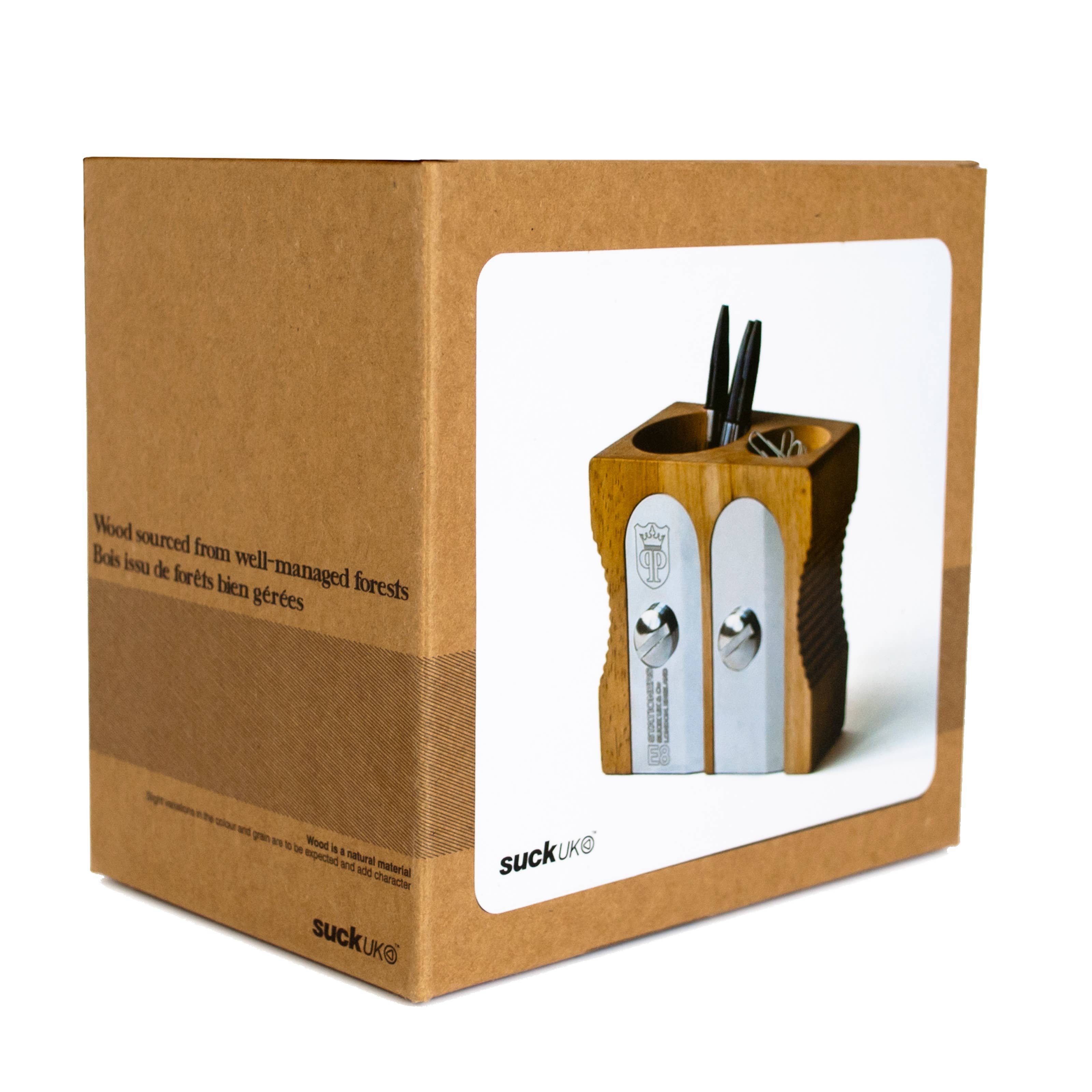 Luckies of London – wholesale Desk organiser – Wooden Sharpener Desk Tidy - Double3