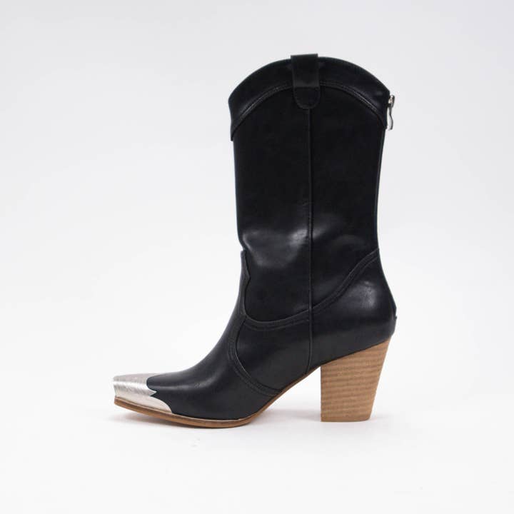 CCOCCI - Vente Bottes de cowboy – femme - Bottes western mi-mollet à embout argent métallique