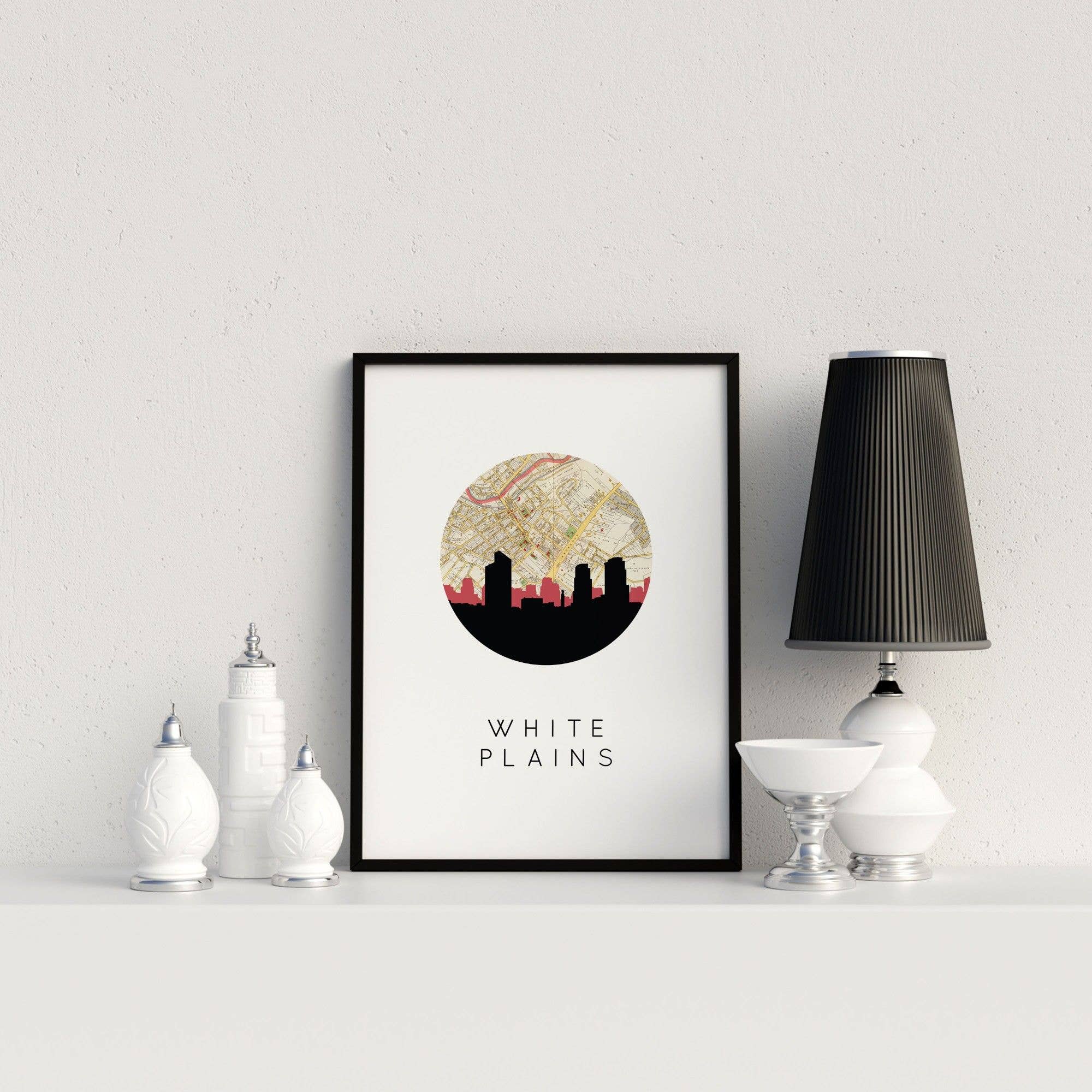 Paperfinch Design – wholesale Art print – White Plains NY skyline and map art print2