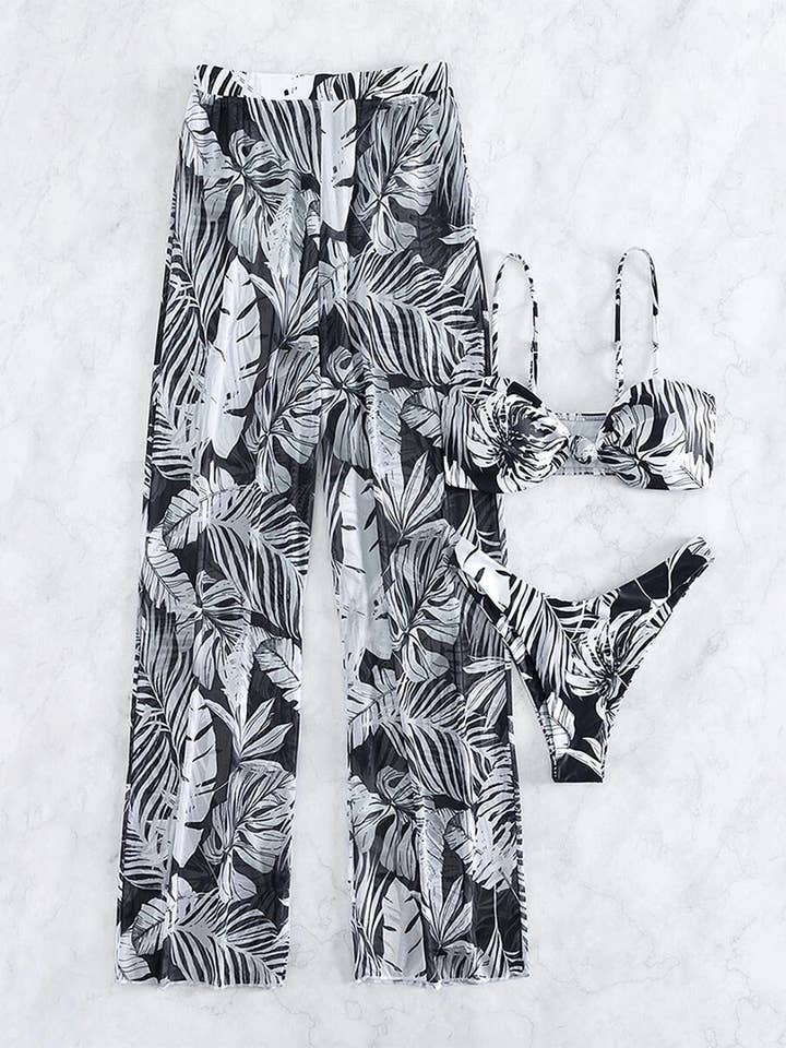 UNISHE - Wholesale Two-piece swimsuit – Women’s - Sexy Bikini with Mesh Long Pants 3-Piece Set ZK27597