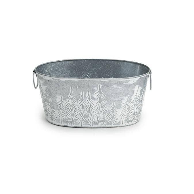 13" Metal Oval Deep Tub with Pine Tree and Deer detail for wholesale by Buhi Imports