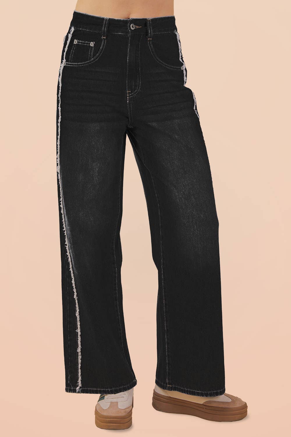 VERY J - Wholesale Jeans - Women's - VJP90037-VERY JEAN Frayed Detail Washed Denim Pants0