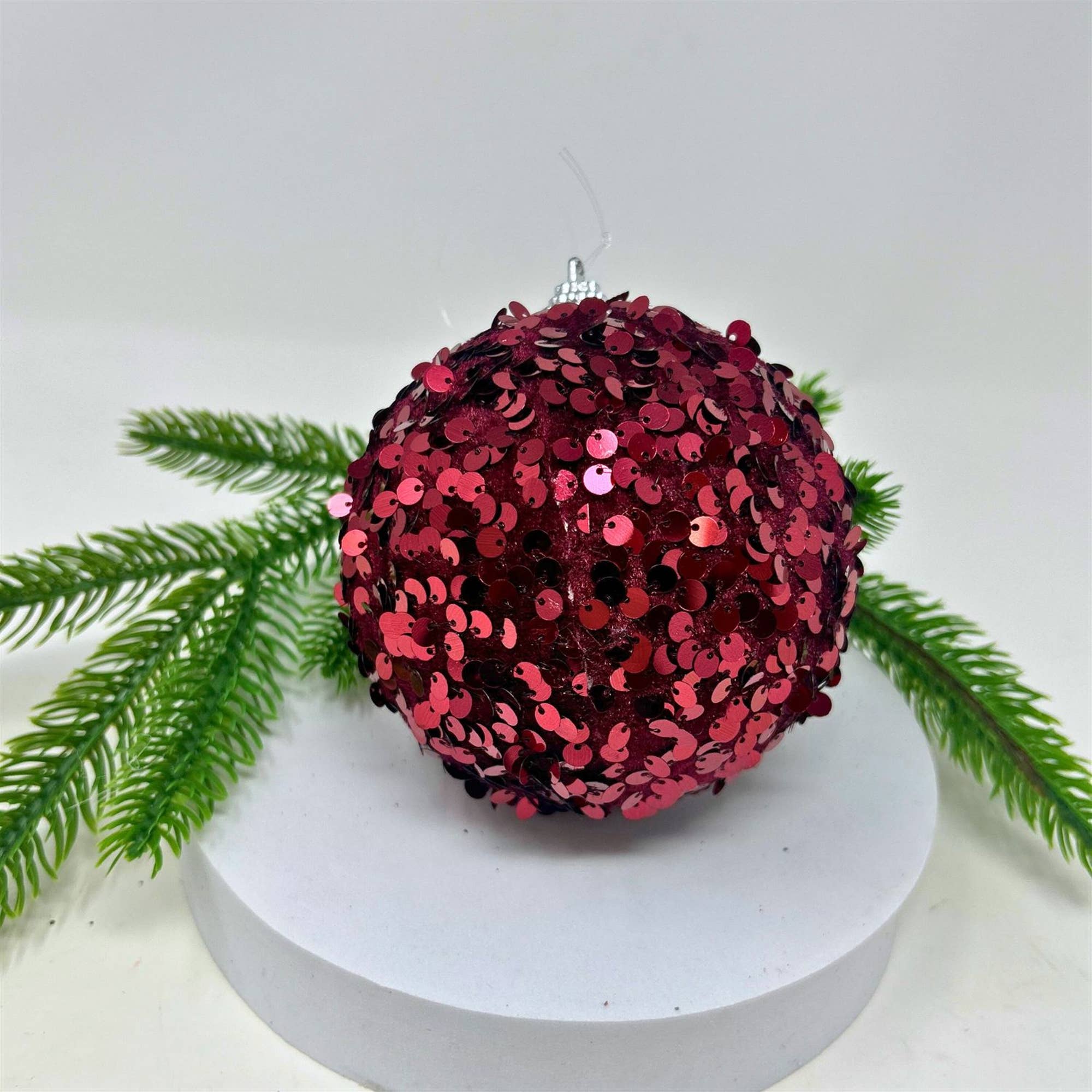 David Christopher's Collection - Wholesale Ornament - Faux Velvet Sequin Ornament - Burgundy 4”1