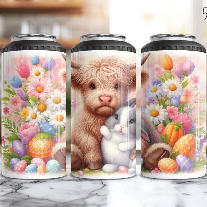 Easter Bunny Highland Cow Can Cooler for wholesale by 5C's Wholesale