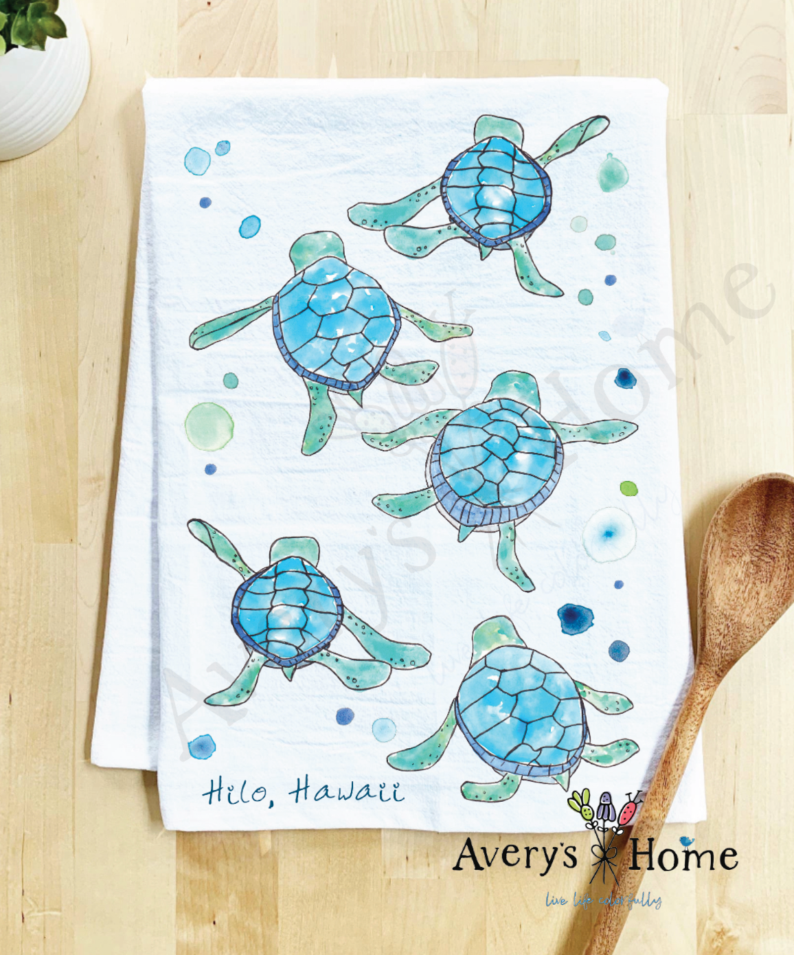 Avery's Home - Vente Torchons - Serviette de cuisine personnalisable avec adorables bébés tortues marchant sur la côte53