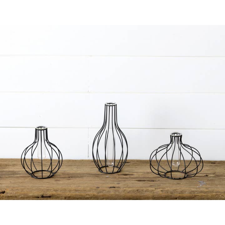 Audrey's Home & Gift - Wholesale Vase - Stem Vases With Metal Frames (Pk/03 Ast)1