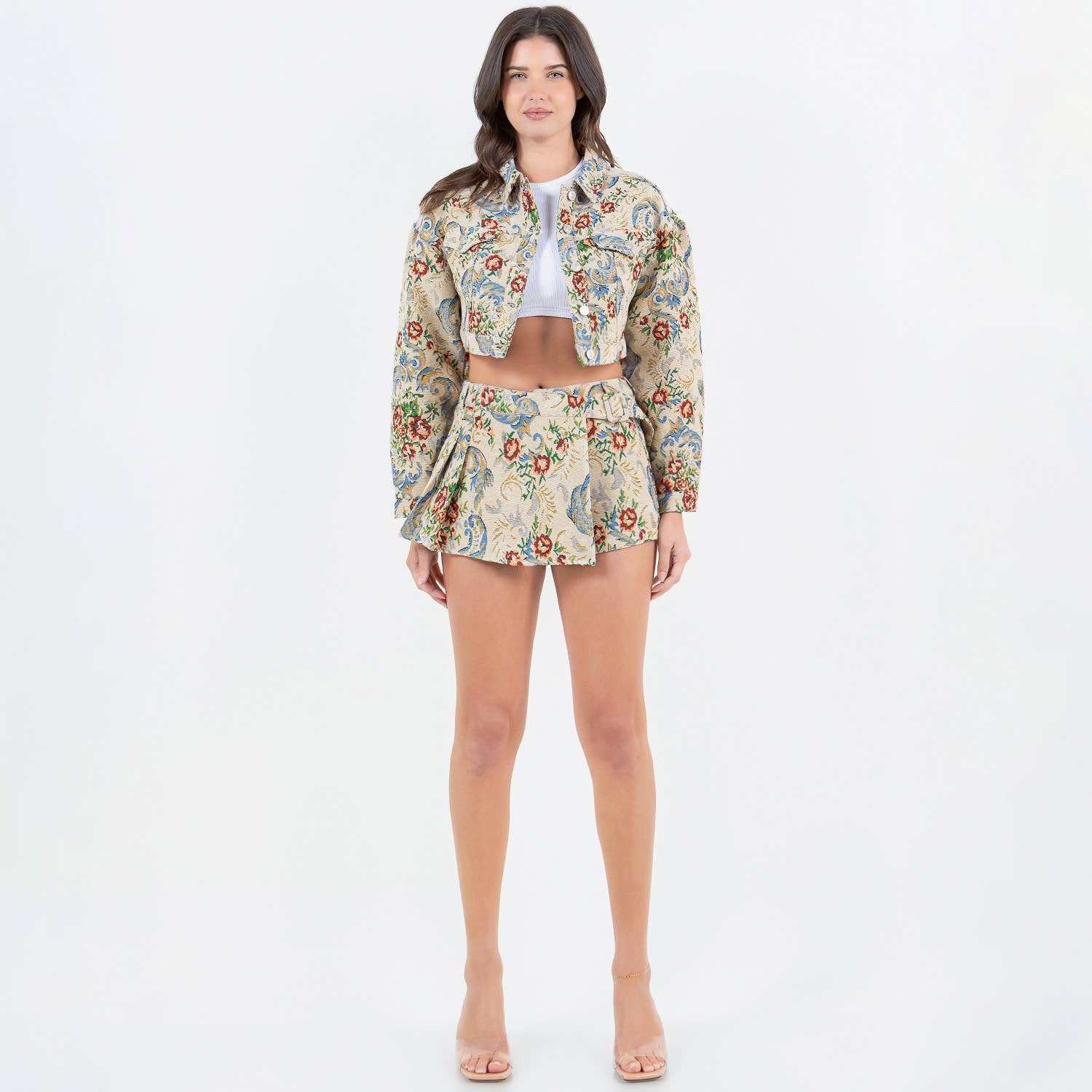 MULTI COLOR JACQUARD WEAVE CROPPED JACKET-RJK5925 for wholesale on Faire4