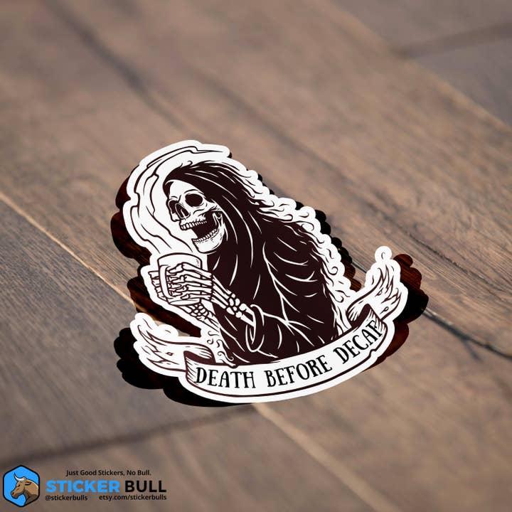Sticker Bull – wholesale Klistermärke – Död före koffeinfritt, kaffeälskare klistermärke, vinyl vattentät klistermärke för bilar, vattenflaskor, bärbara datorer och mer!1