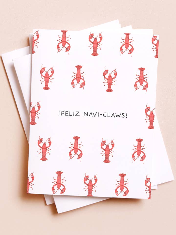 Feliz Navidad Lobsters — Coastal New England Christmas Card for wholesale by Amy Zhang