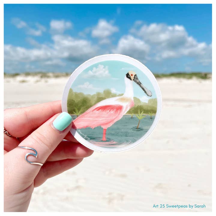 25 Sweetpeas - Wholesale Sticker - Roseate Spoonbill Sticker in the Marsh, Wildlife Sticker1