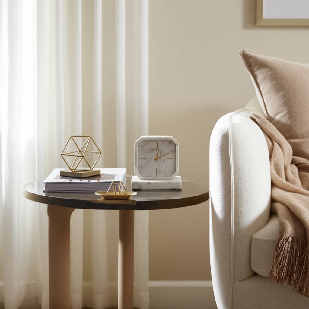 Sagebrook Home - Wholesale Desk Clock - White/Gold 8 in. Modern Marble Octagon Table Clock11