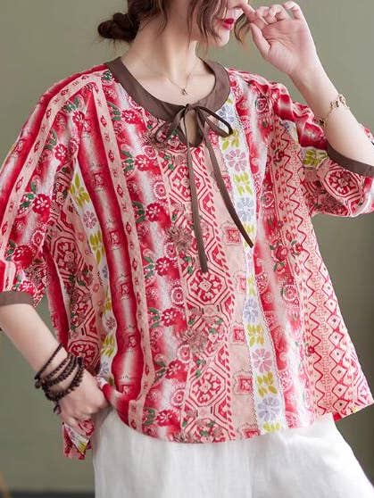 shirt women's quarter-sleeve cotton loose top shirt for wholesale by Whisper Mint