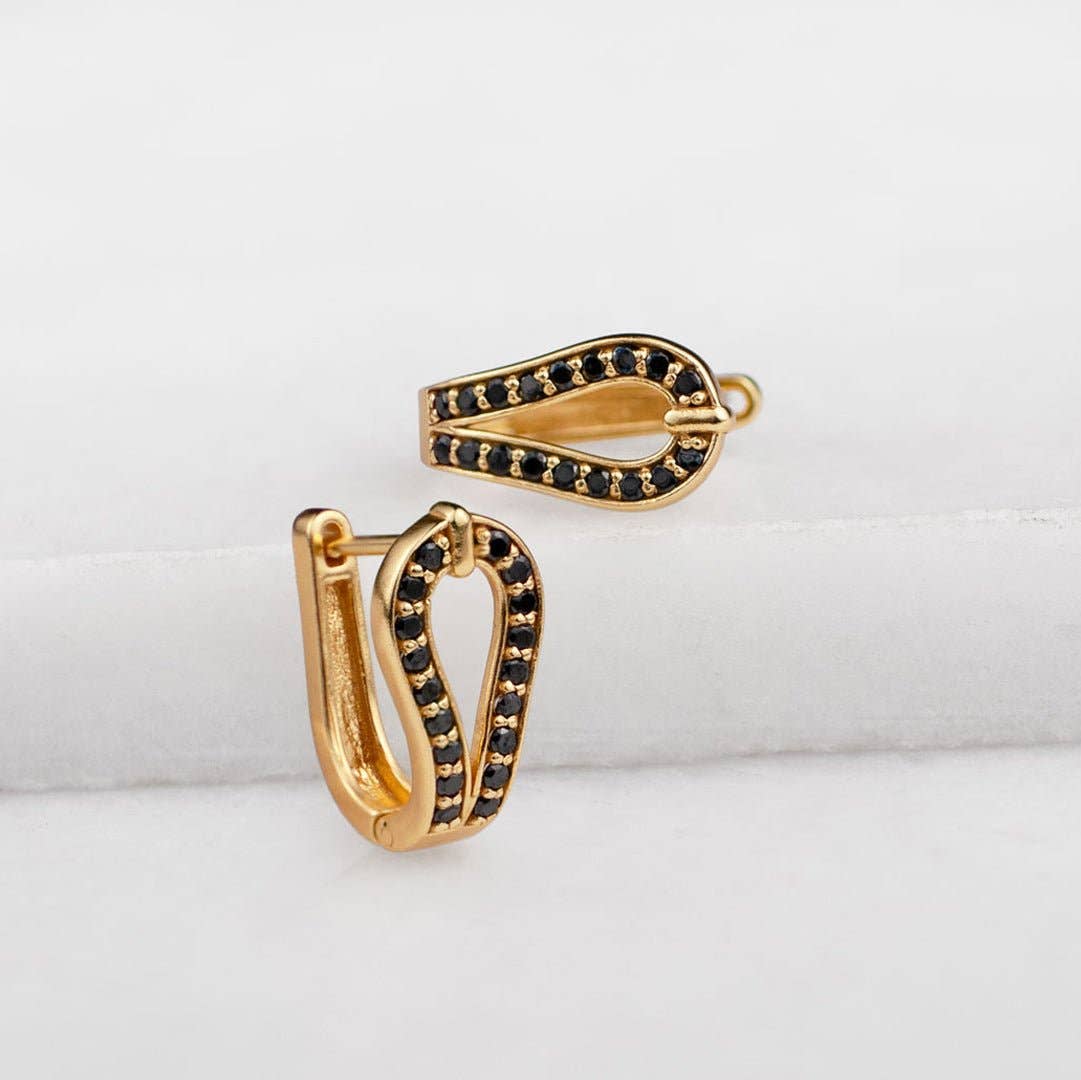 URBAN-EQUESTRIAN – wholesale Hoop earrings – Levade - Moissanite Black Stone 14K Gold vermeil Horseshoe Earring2