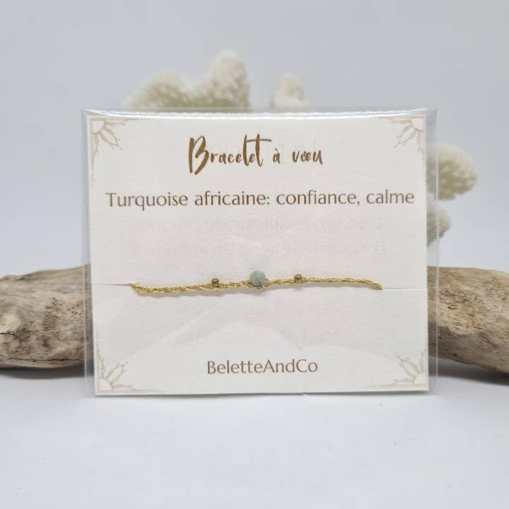 Afrikansk turkis ønskearmbånd - gyldne tråde for engroshandel hos BeletteAndCo