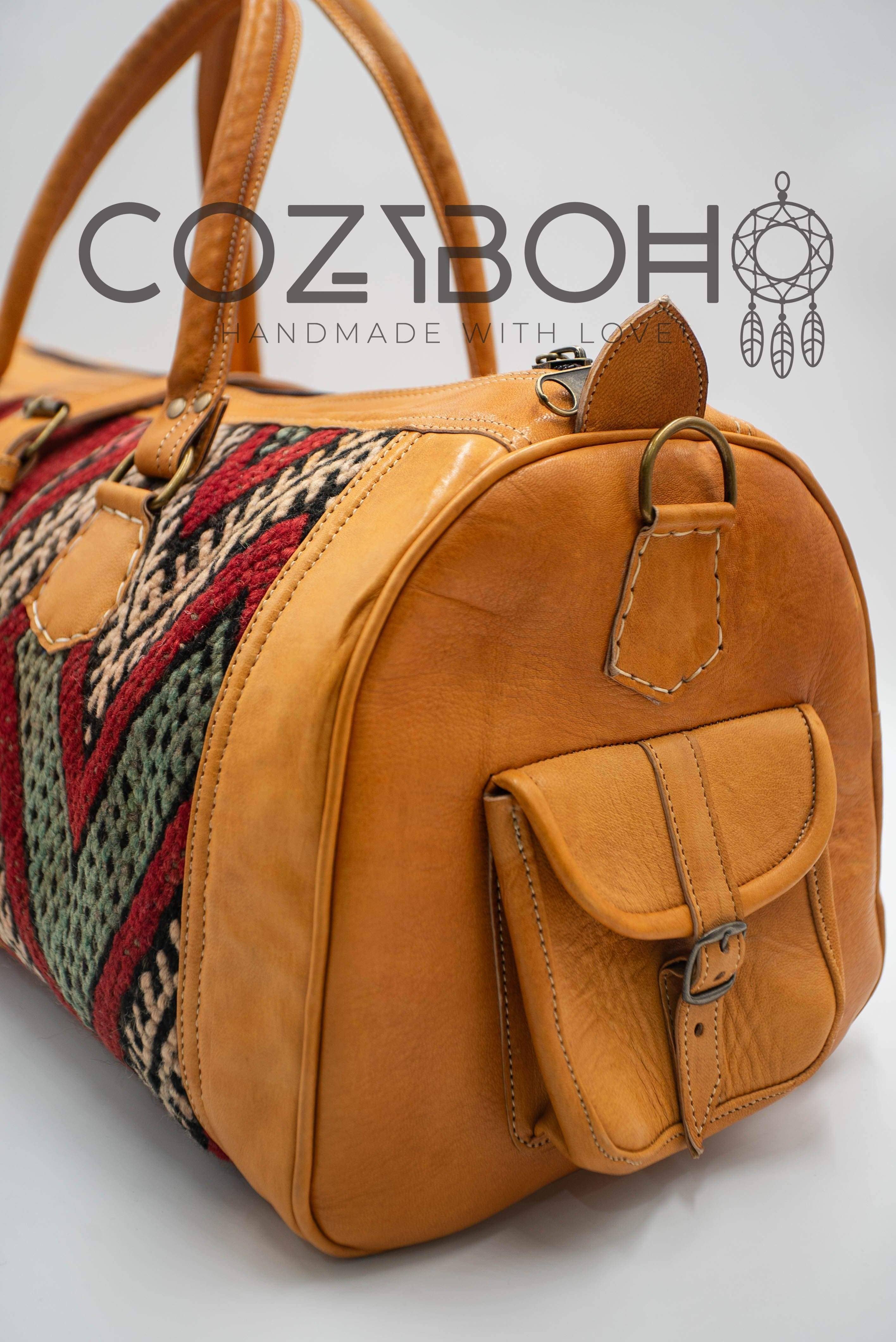 CozyBoho – Saco de viagem - Mulher por atacado – Bolsa de fim de semana Kilim de couro CozyBoho™17