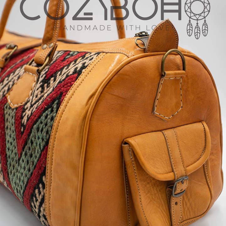 CozyBoho – Saco de viagem - Mulher por atacado – Saco de fim de semana CozyBoho™ Kilim/Bolsa de viagem/Bolsa de couro14
