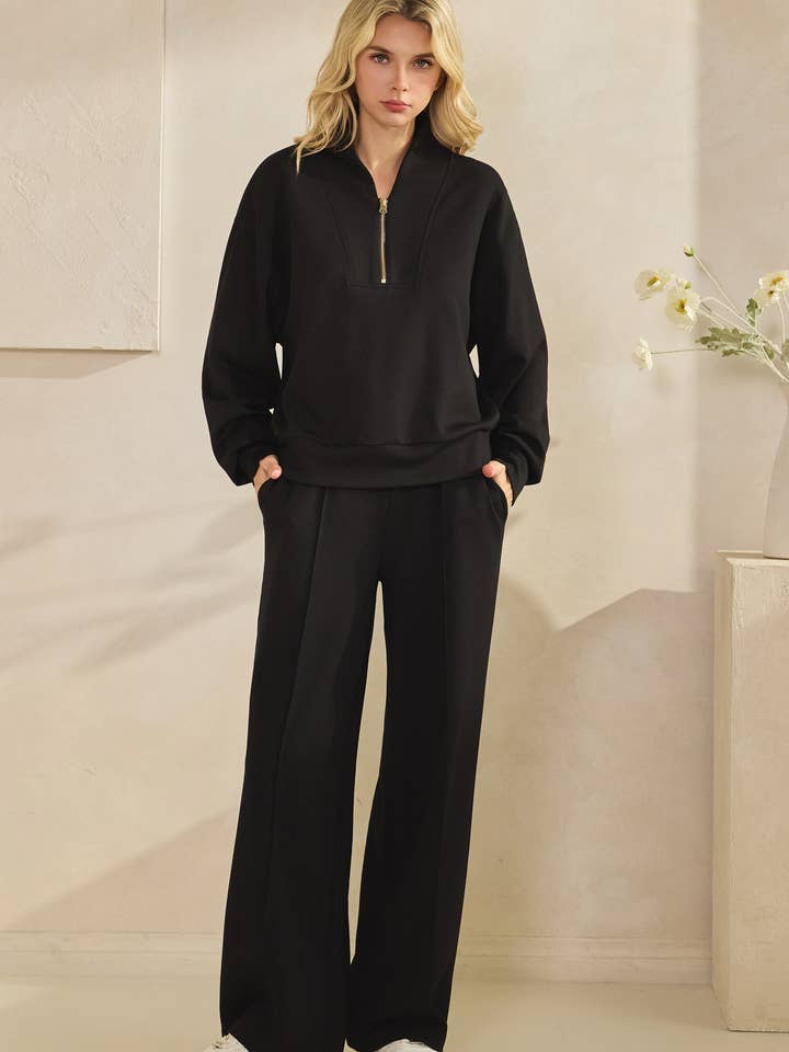 2 PCS SET - SCUBA KNIT LONG SLV TOP & PANTS SD63802SET for wholesale by Star Drop