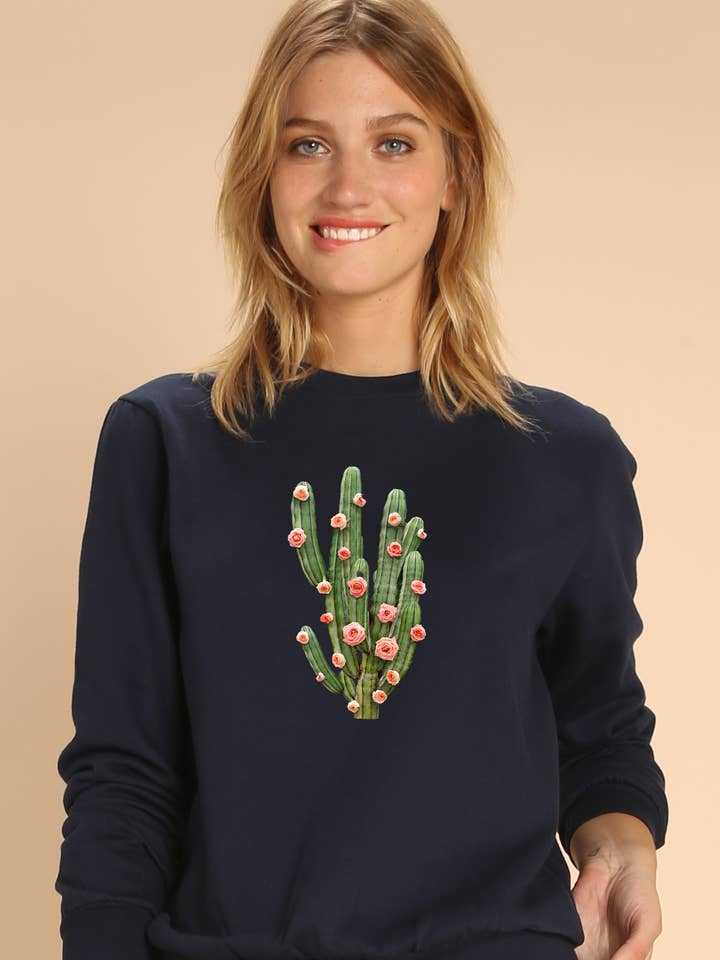 CACTUS AND ROSES WOMEN'S NAVY SWEATSHIRT for wholesale by Wooop