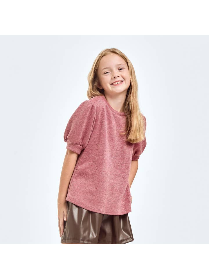 Good Girl - Wholesale Knit Top - Kids - Mink Lurex Short Puff Sleeves Top5
