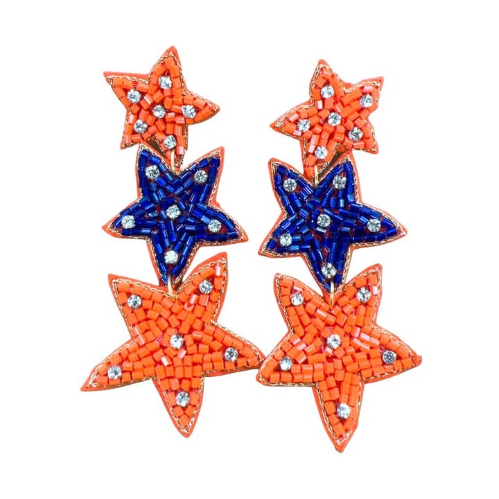 Orange/Blue Star Earrings for wholesale by Treasure Jewels Inc.