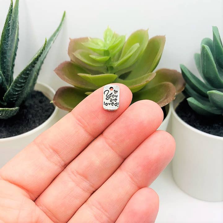 Guerrilla Charm - Wholesale Individual Charm/Pendant - Tiny Silver You Are Loved Affirmation Charms, 11x7mm1