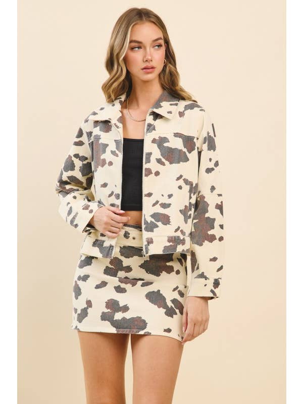 CREAM CS3853-Cow Print Removable Buckle Belt Fitted Mini Skirt for wholesale on Faire3