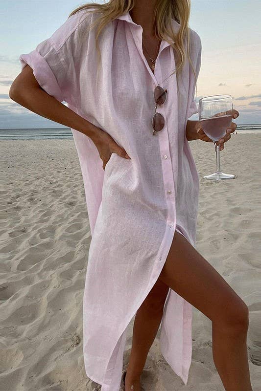 HIDDENBRAND - Wholesale Swim Cover Up - Women's - basic maxi coverup shirt dress2