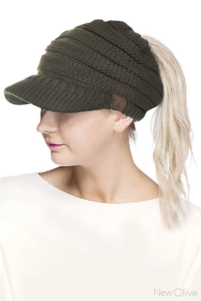 Hana - Wholesale Beanie - Women's - C.C Knit Brim Messy Bun Ponytail Beanie9