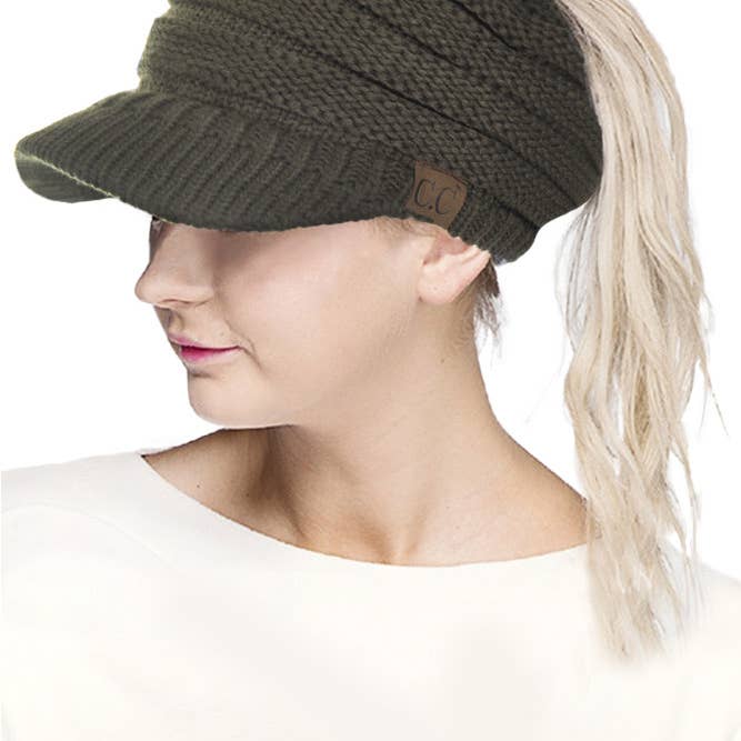 Hana - Wholesale Beanie - Women's - C.C Knit Brim Messy Bun Ponytail Beanie9