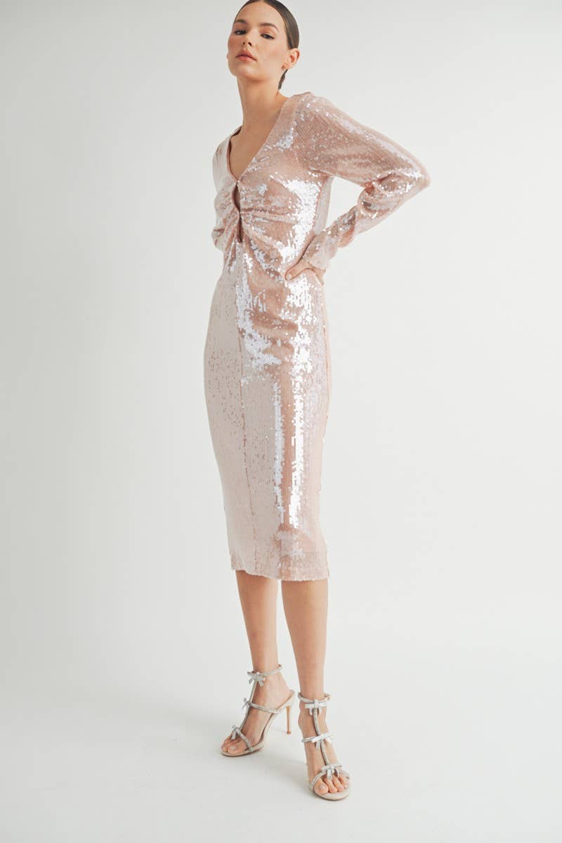 Rose Robe Midi Moulante à Paillettes en vente sur Faire7