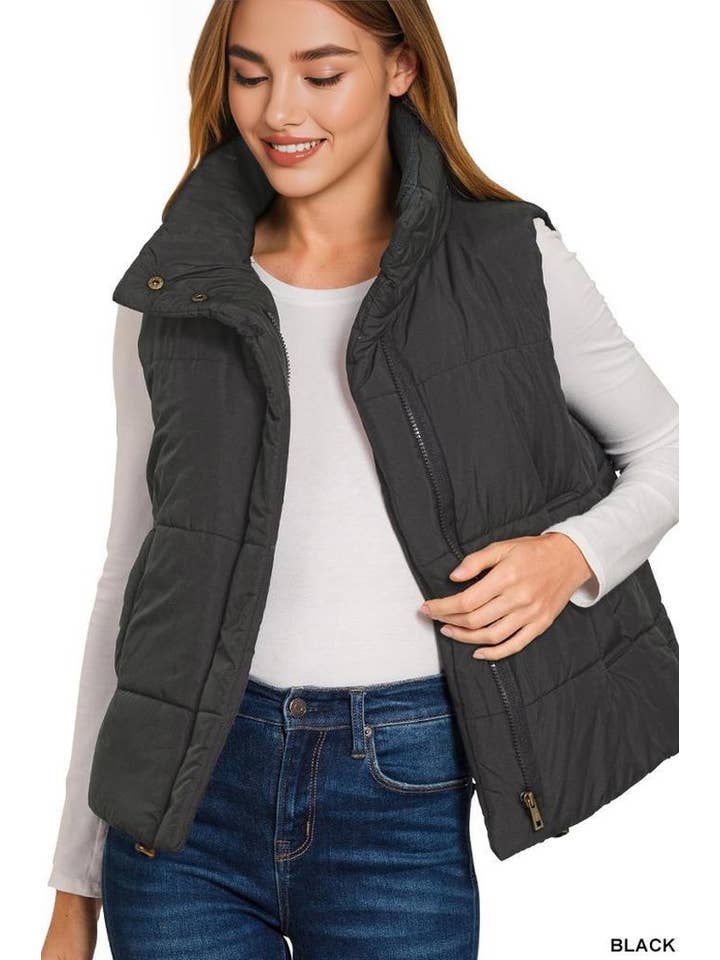 42POPS - Wholesale Outerwear Vest - Women's - 0813 High Neck Puffer Vest w/ Pockets SI-28160