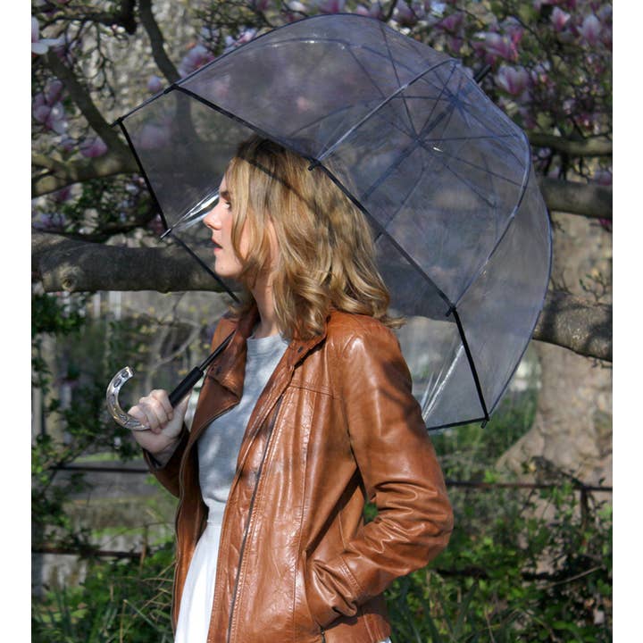 SMATI - Wholesale Umbrella - Women's - Long Transparent Dome Umbrella with Black Trim - Events