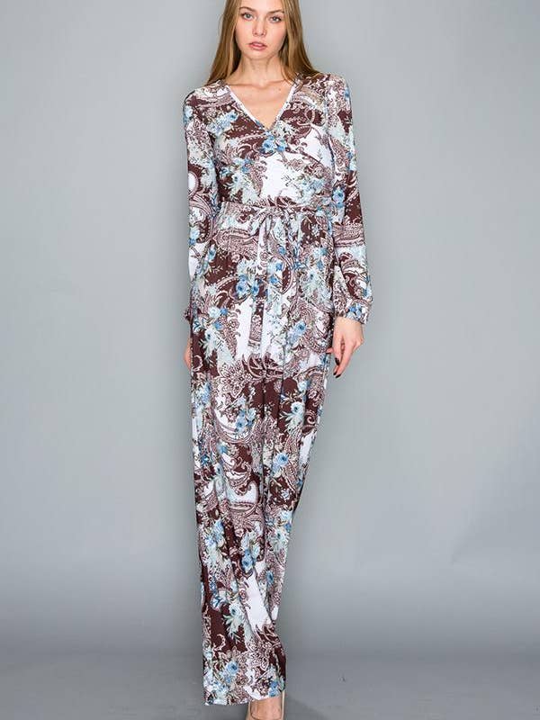 Tuta in maglia con stampa floreale e paisley - YR3047-IT820 per la vendita all'ingrosso da parte di LOVE YOUNG HEART