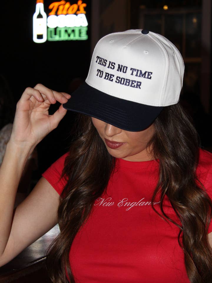 THIS IS NO TIME TO BE SOBER CANVAS TRUCKER HAT for wholesale by MESSINA CLOTHING