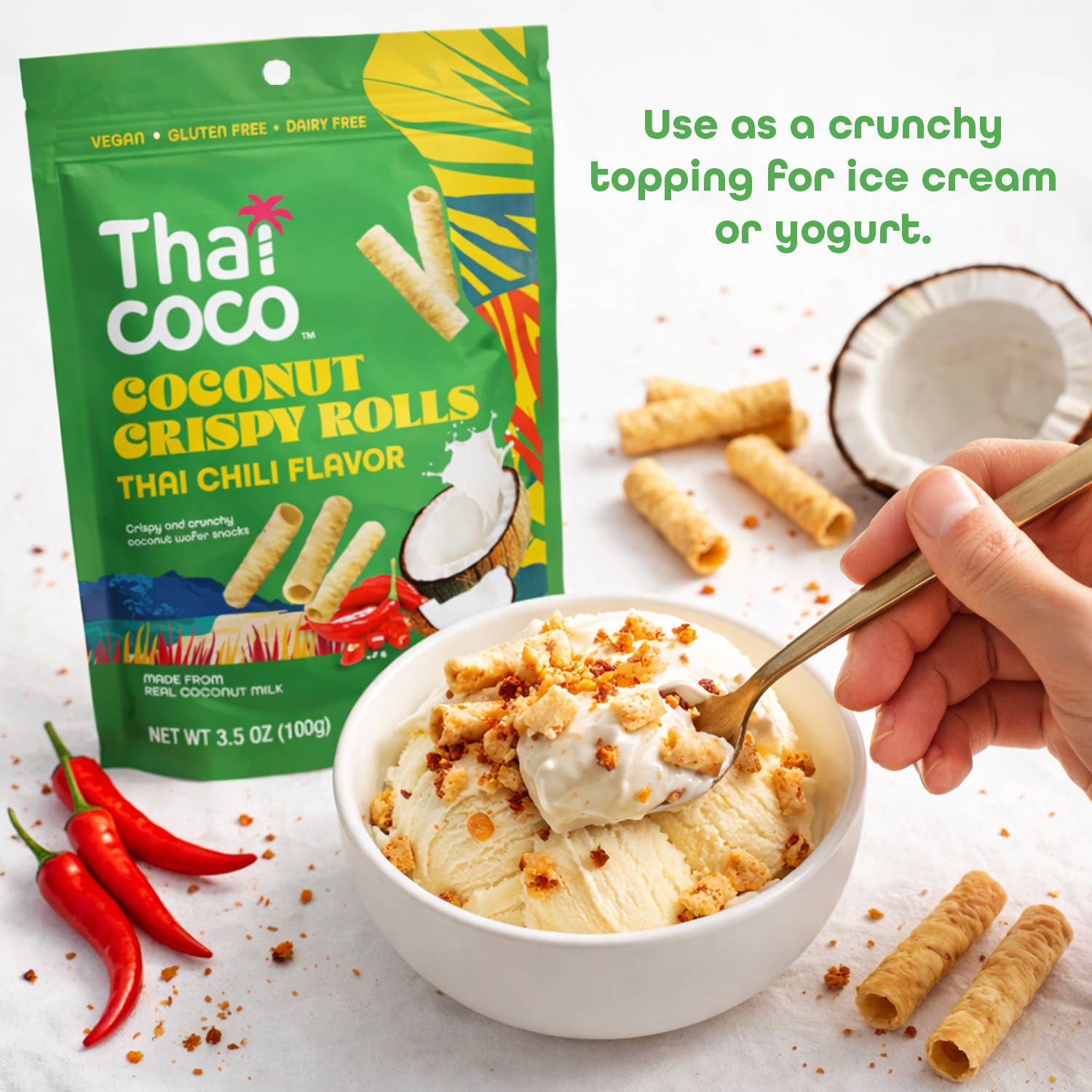 Thai Coco - Wholesale Cookie - Thai Chili Coconut Crispy Rolls - 3.5 oz2